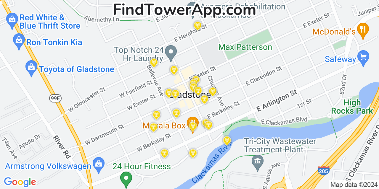 AT&T 4G/5G cell tower coverage map Gladstone, Oregon