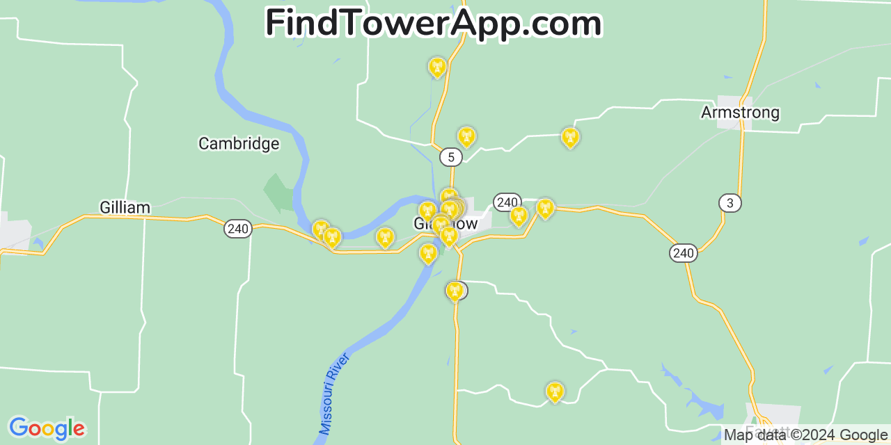 AT&T 4G/5G cell tower coverage map Glasgow, Missouri