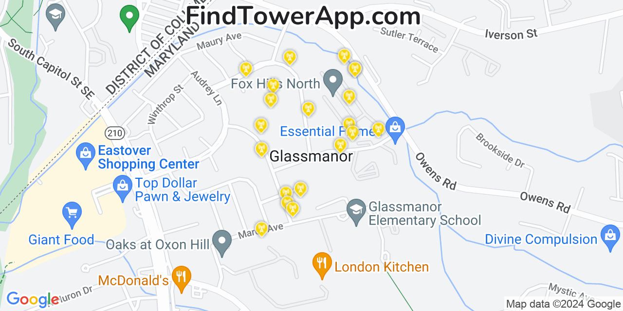 AT&T 4G/5G cell tower coverage map Glassmanor, Maryland