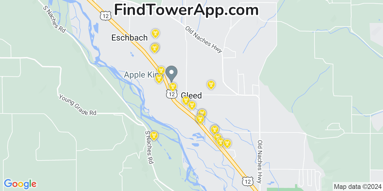 AT&T 4G/5G cell tower coverage map Gleed, Washington