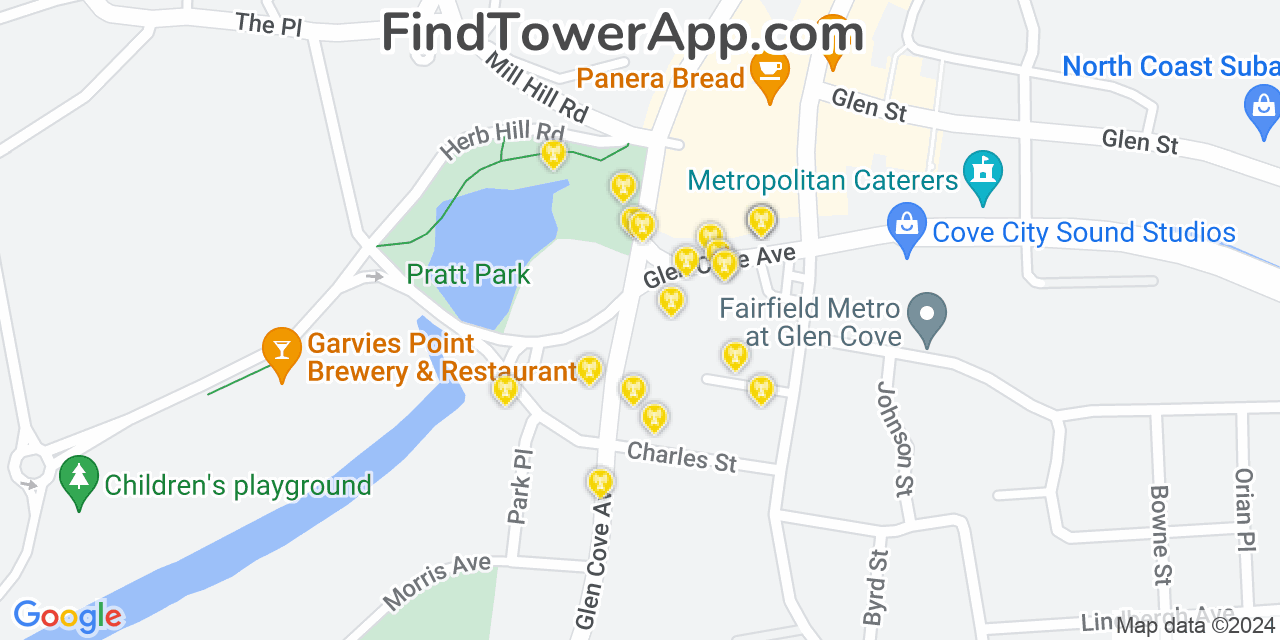 AT&T 4G/5G cell tower coverage map Glen Cove, New York