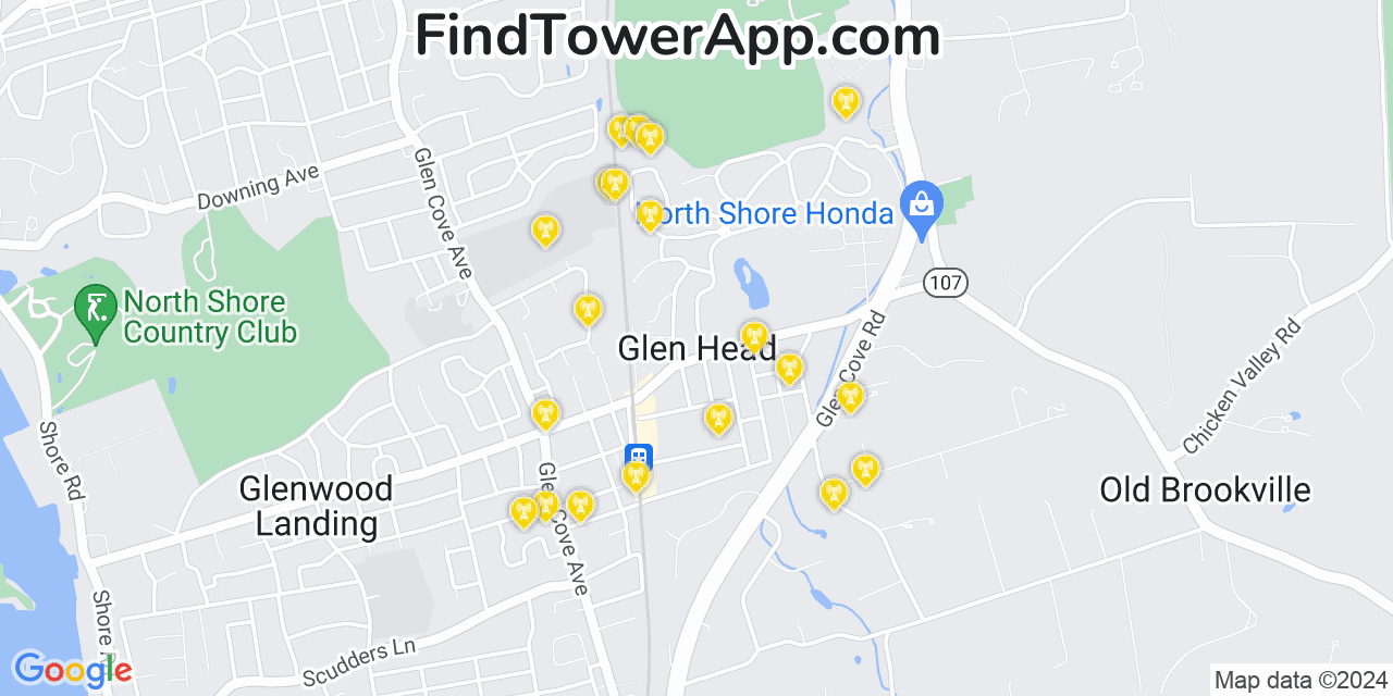AT&T 4G/5G cell tower coverage map Glen Head, New York