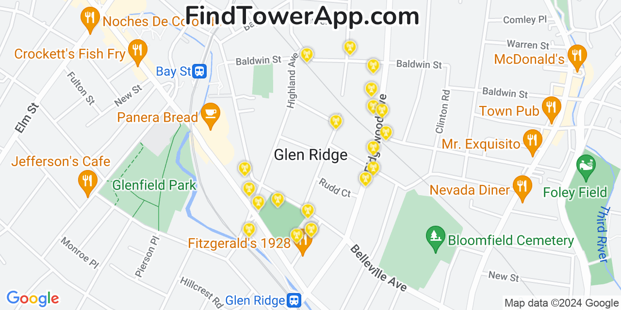 AT&T 4G/5G cell tower coverage map Glen Ridge, New Jersey