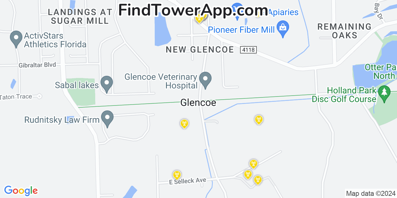 AT&T 4G/5G cell tower coverage map Glencoe, Florida