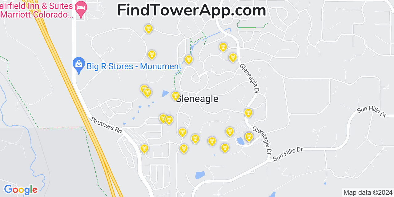 AT&T 4G/5G cell tower coverage map Gleneagle, Colorado