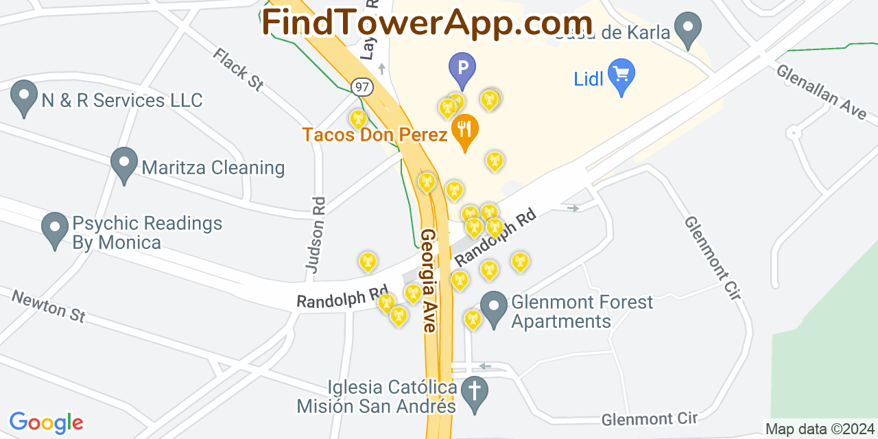 AT&T 4G/5G cell tower coverage map Glenmont, Maryland