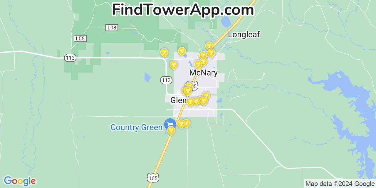 AT&T 4G/5G cell tower coverage map Glenmora, Louisiana