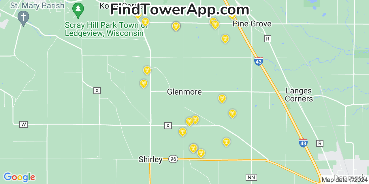AT&T 4G/5G cell tower coverage map Glenmore, Wisconsin