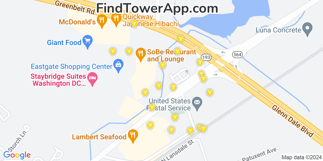 AT&T 4G/5G cell tower coverage map Glenn Dale, Maryland