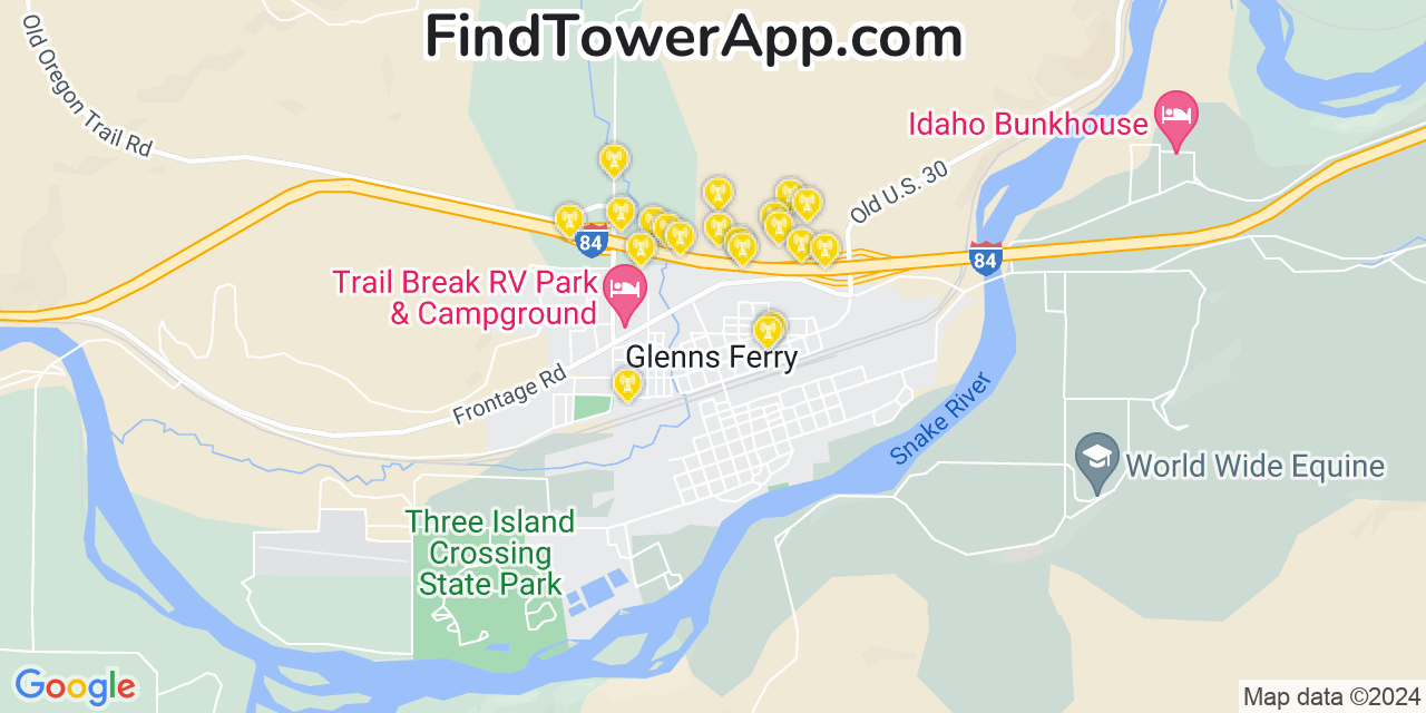 Verizon 4G/5G cell tower coverage map Glenns Ferry, Idaho