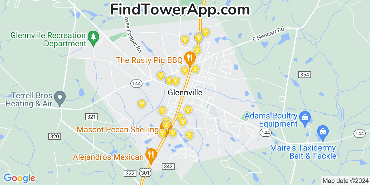 AT&T 4G/5G cell tower coverage map Glennville, Georgia