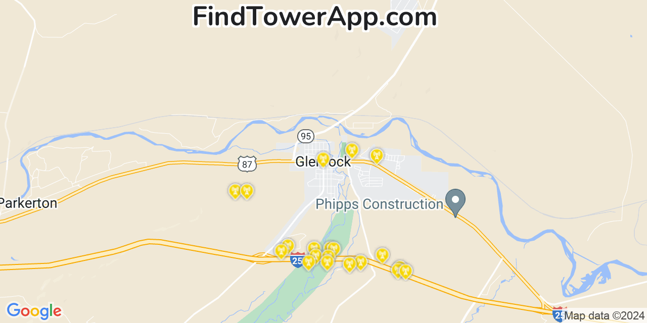 AT&T 4G/5G cell tower coverage map Glenrock, Wyoming