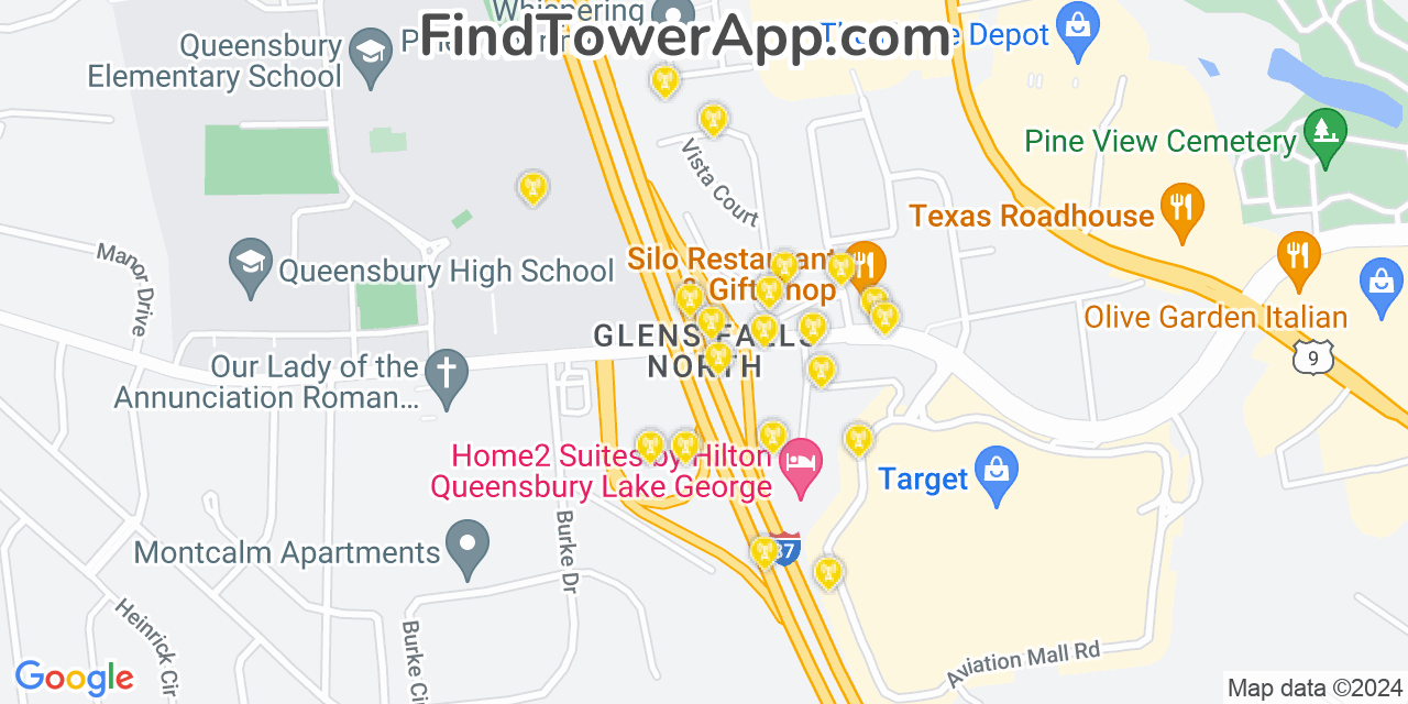 AT&T 4G/5G cell tower coverage map Glens Falls North, New York