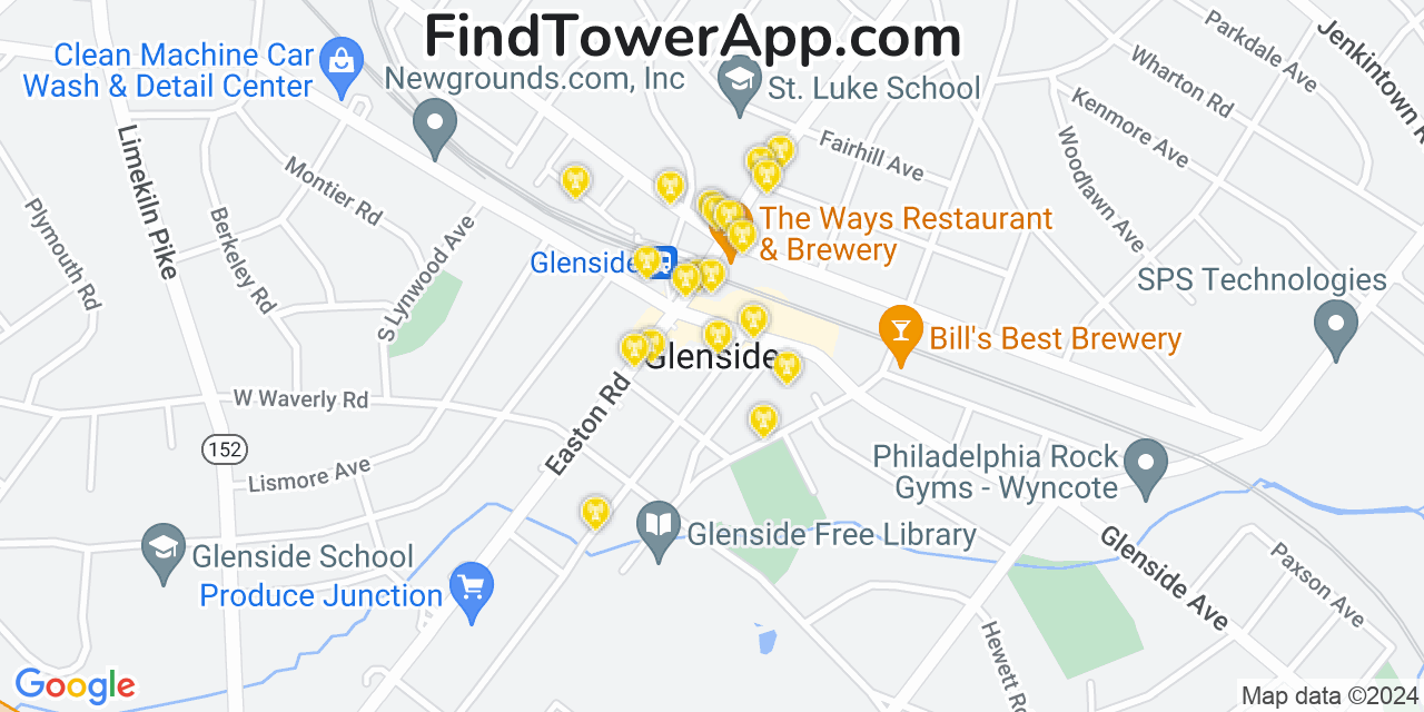 AT&T 4G/5G cell tower coverage map Glenside, Pennsylvania