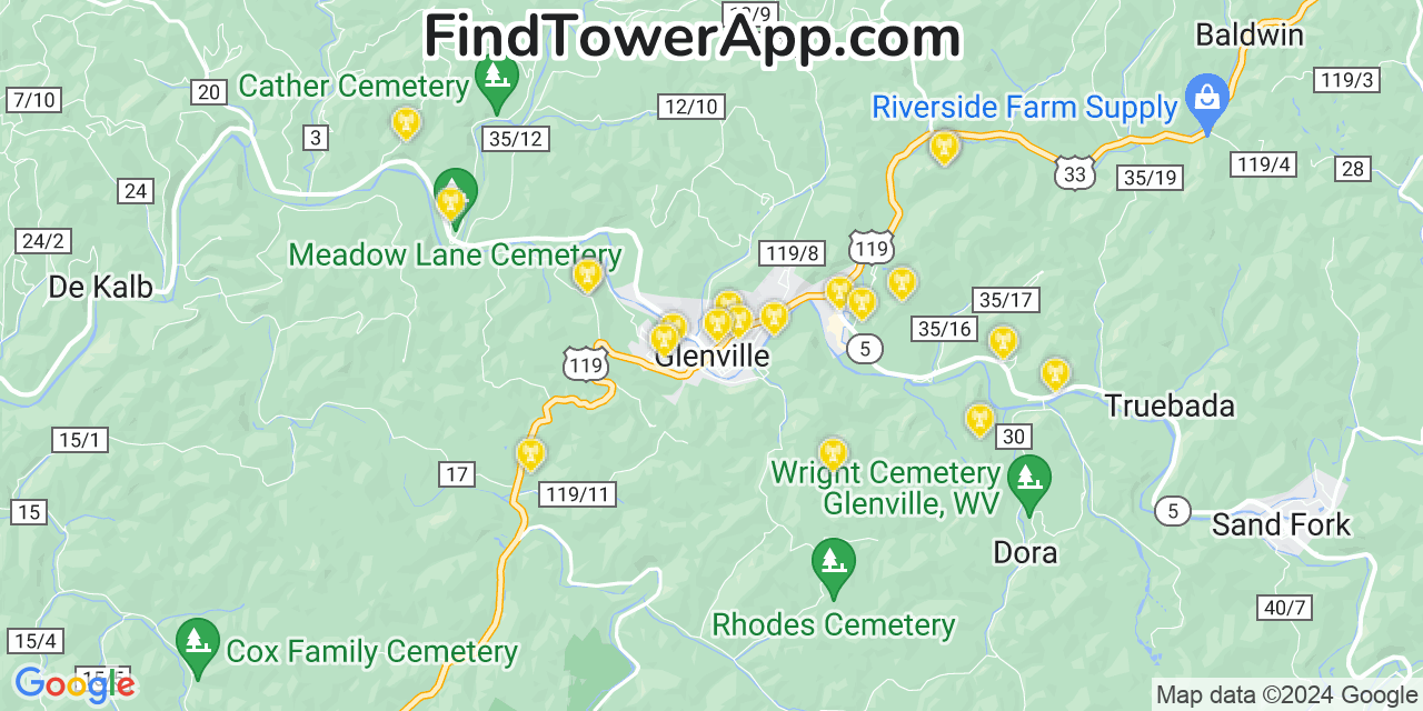T-Mobile 4G/5G cell tower coverage map Glenville, West Virginia