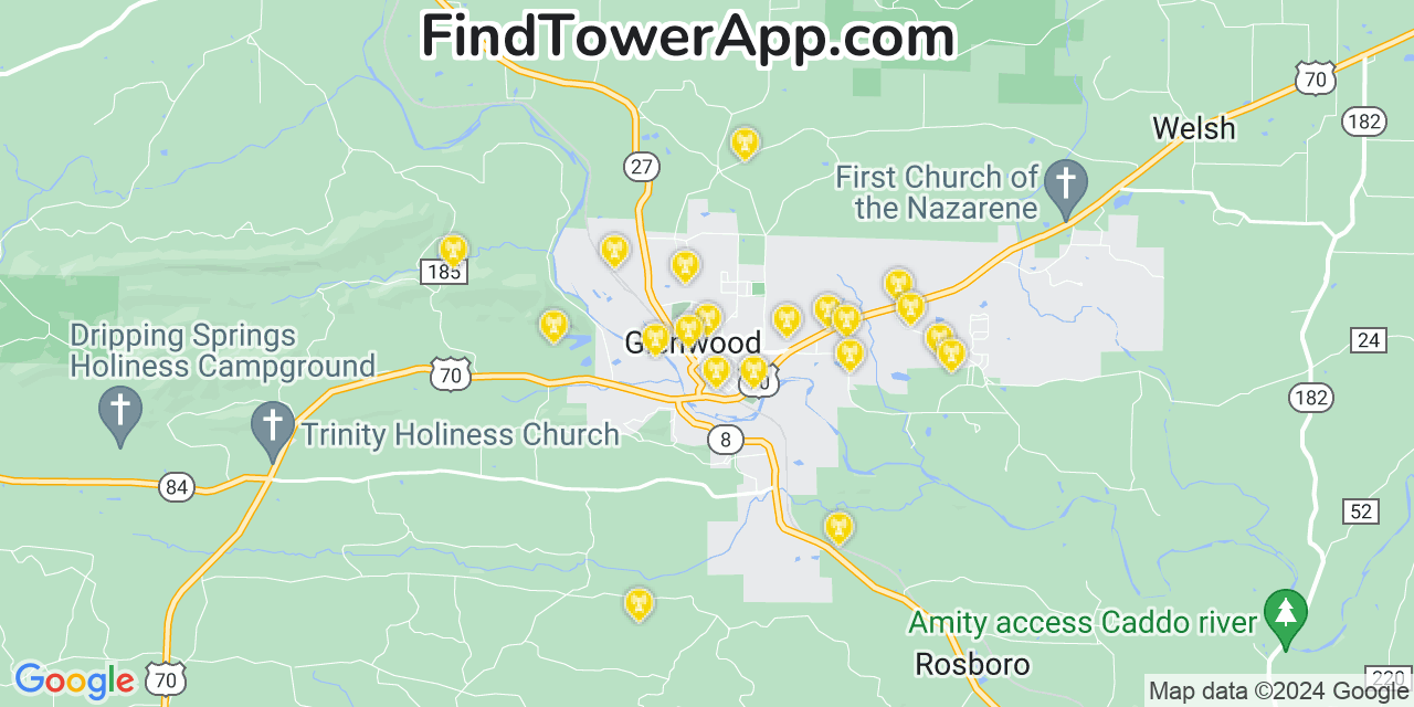 AT&T 4G/5G cell tower coverage map Glenwood, Arkansas