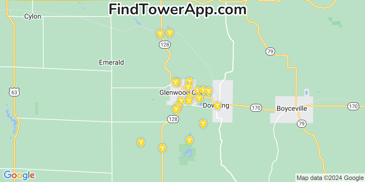 AT&T 4G/5G cell tower coverage map Glenwood City, Wisconsin