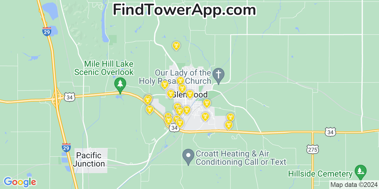 Verizon 4G/5G cell tower coverage map Glenwood, Iowa