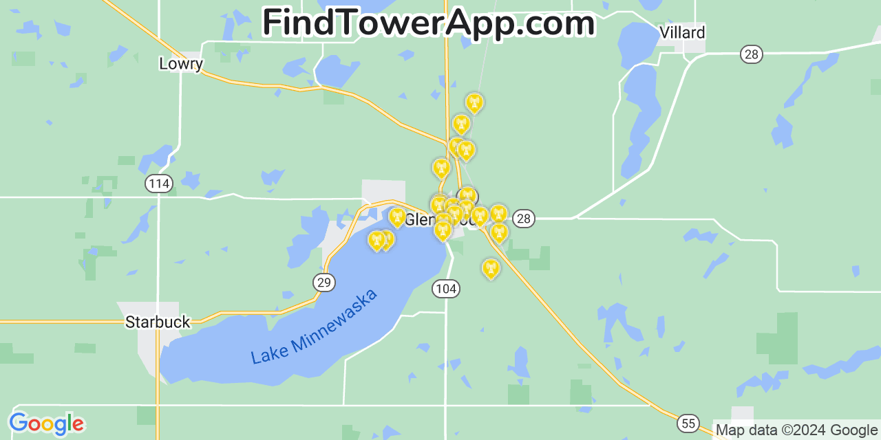 AT&T 4G/5G cell tower coverage map Glenwood, Minnesota