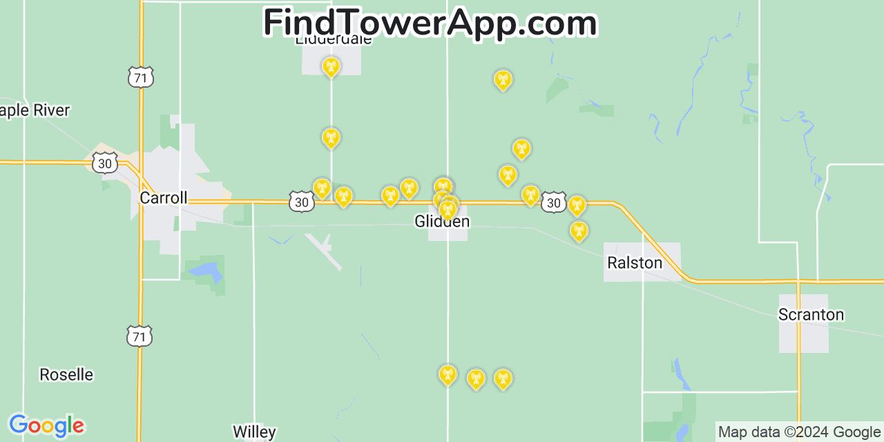 AT&T 4G/5G cell tower coverage map Glidden, Iowa