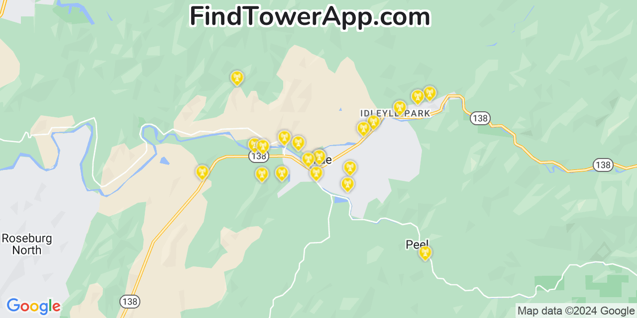 Verizon 4G/5G cell tower coverage map Glide, Oregon