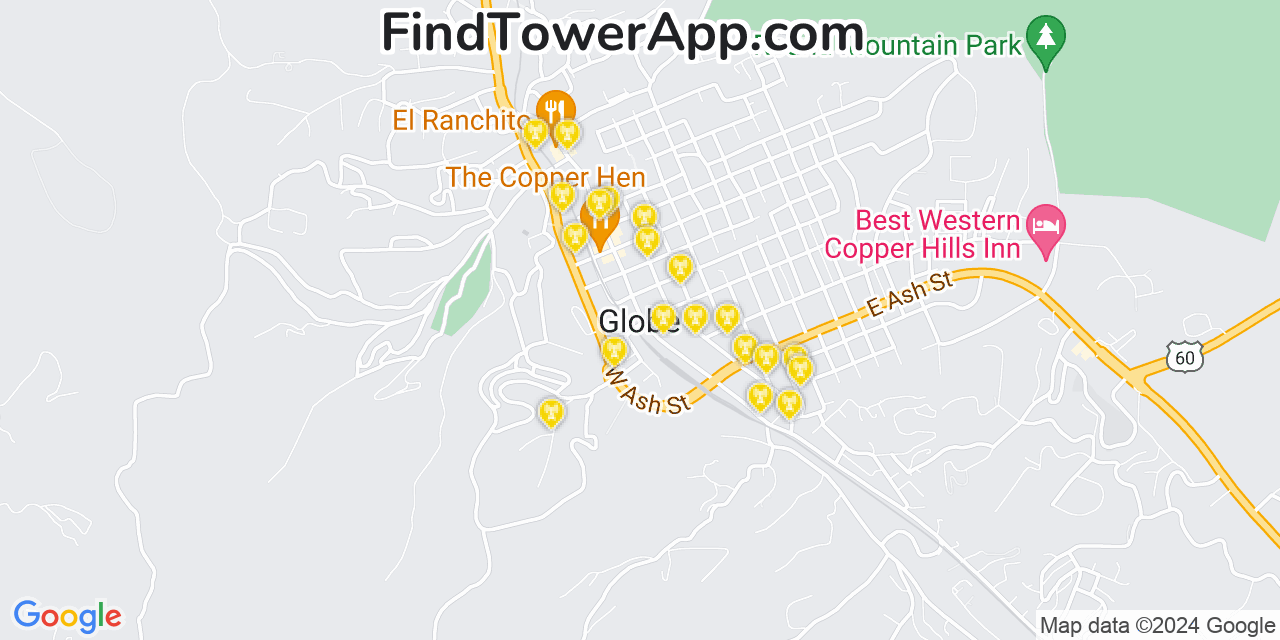 AT&T 4G/5G cell tower coverage map Globe, Arizona