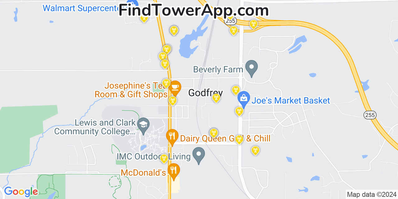 Verizon 4G/5G cell tower coverage map Godfrey, Illinois