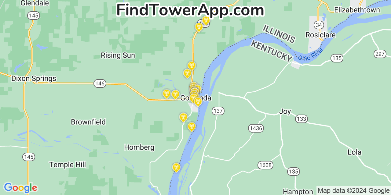 AT&T 4G/5G cell tower coverage map Golconda, Illinois