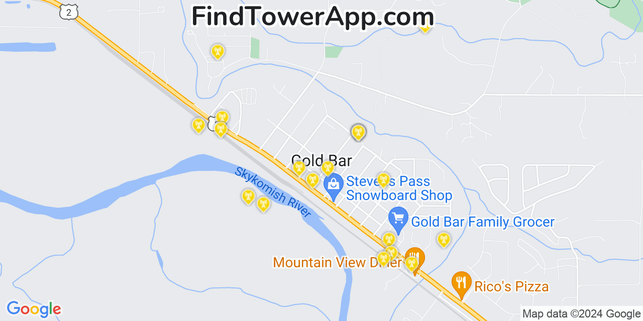 AT&T 4G/5G cell tower coverage map Gold Bar, Washington