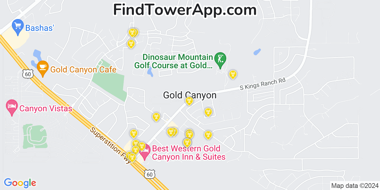 AT&T 4G/5G cell tower coverage map Gold Camp, Arizona