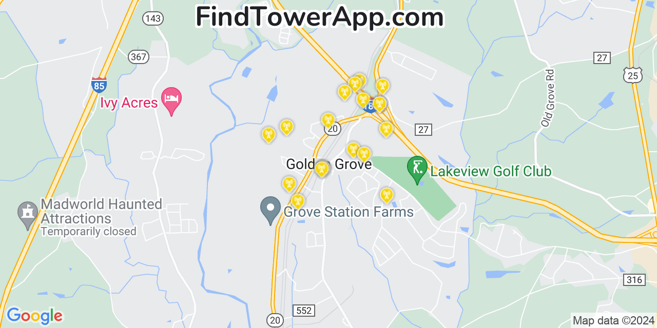 AT&T 4G/5G cell tower coverage map Golden Grove, South Carolina
