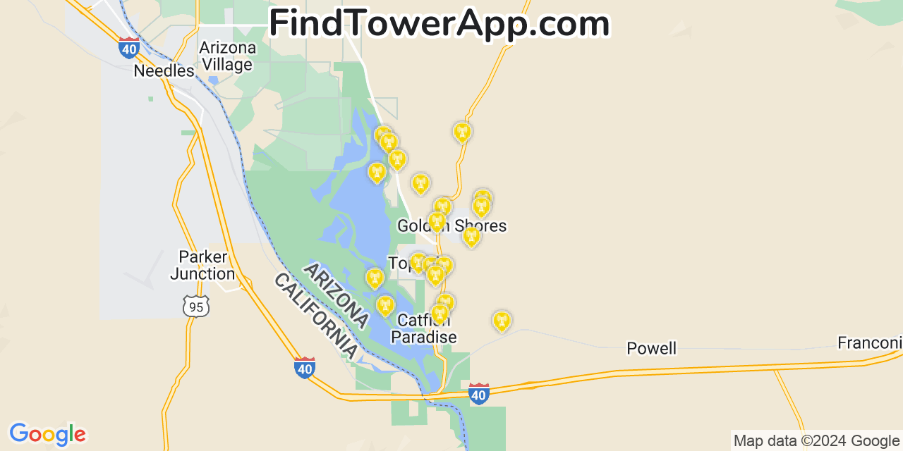 AT&T 4G/5G cell tower coverage map Golden Shores, Arizona