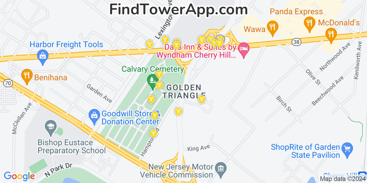 AT&T 4G/5G cell tower coverage map Golden Triangle, New Jersey
