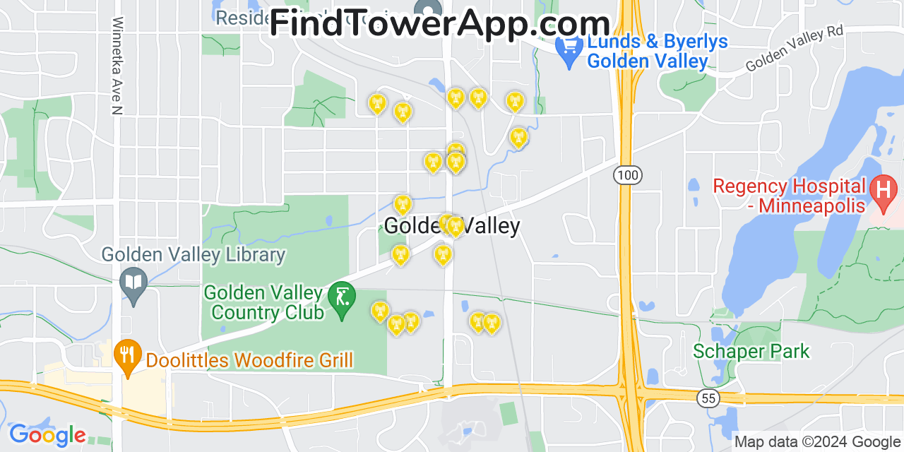 AT&T 4G/5G cell tower coverage map Golden Valley, Minnesota