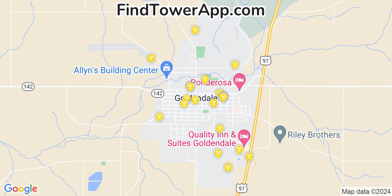 AT&T 4G/5G cell tower coverage map Goldendale, Washington