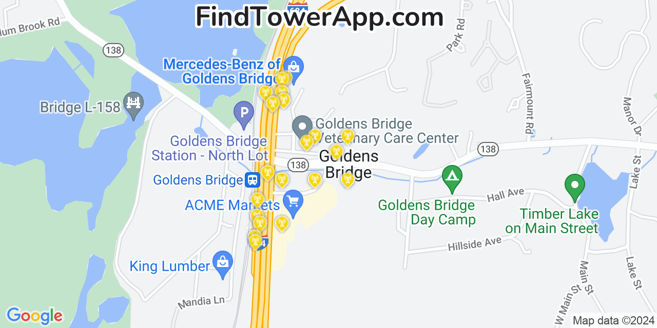 AT&T 4G/5G cell tower coverage map Goldens Bridge, New York