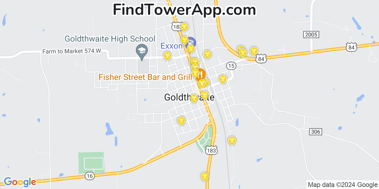 AT&T 4G/5G cell tower coverage map Goldthwaite, Texas