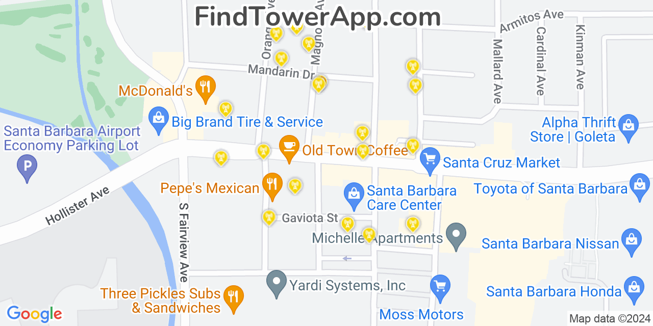 AT&T 4G/5G cell tower coverage map Goleta, California
