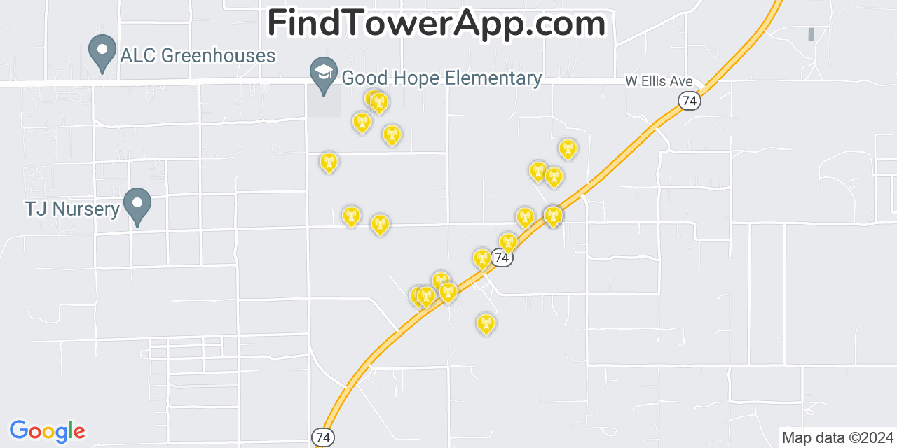 AT&T 4G/5G cell tower coverage map Good Hope, California