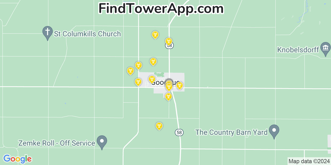 AT&T 4G/5G cell tower coverage map Goodhue, Minnesota