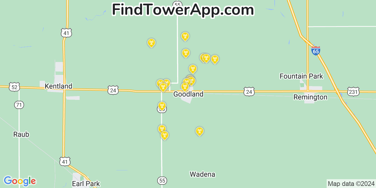 AT&T 4G/5G cell tower coverage map Goodland, Indiana