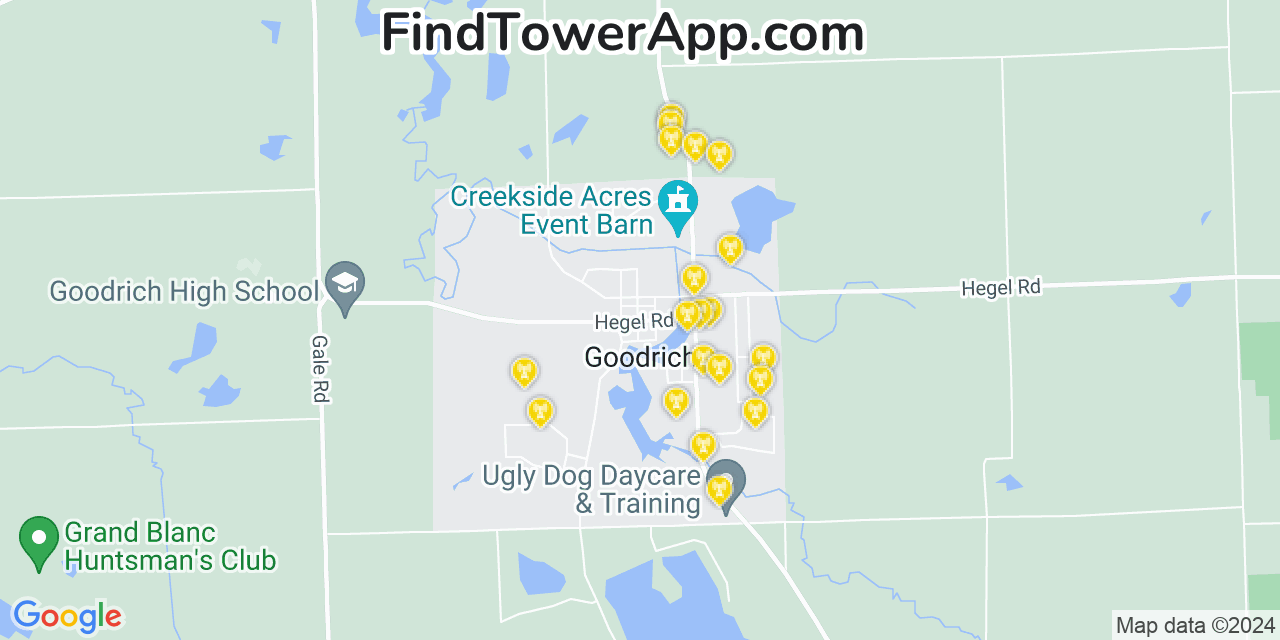 AT&T 4G/5G cell tower coverage map Goodrich, Michigan