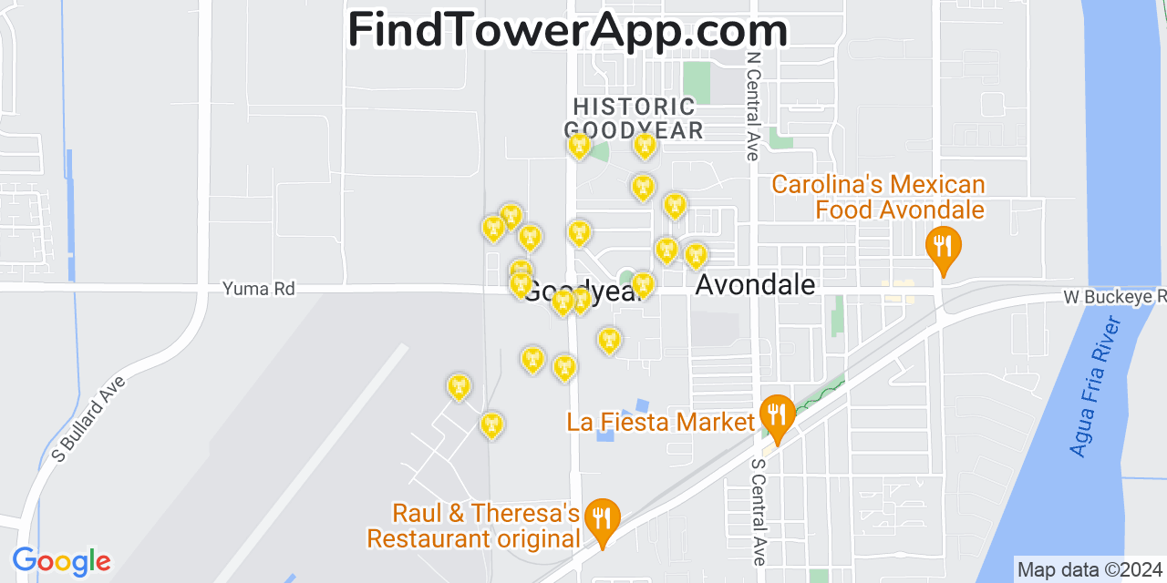 Verizon 4G/5G cell tower coverage map Goodyear, Arizona