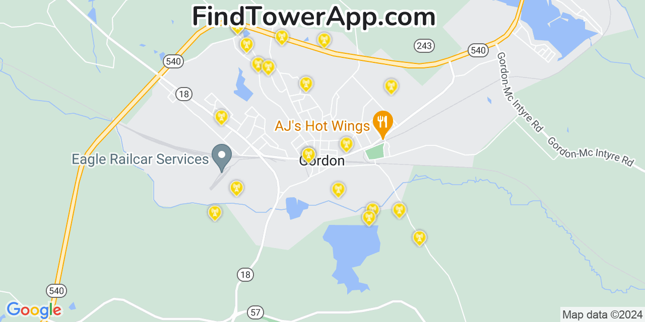 AT&T 4G/5G cell tower coverage map Gordon, Georgia
