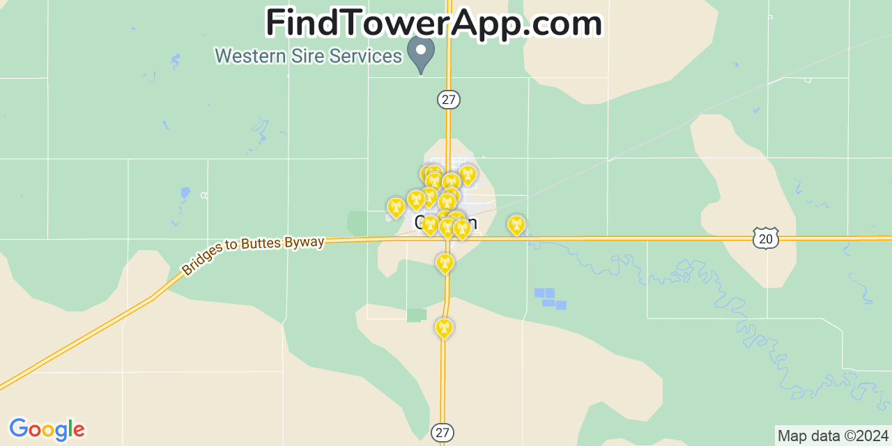 AT&T 4G/5G cell tower coverage map Gordon, Nebraska