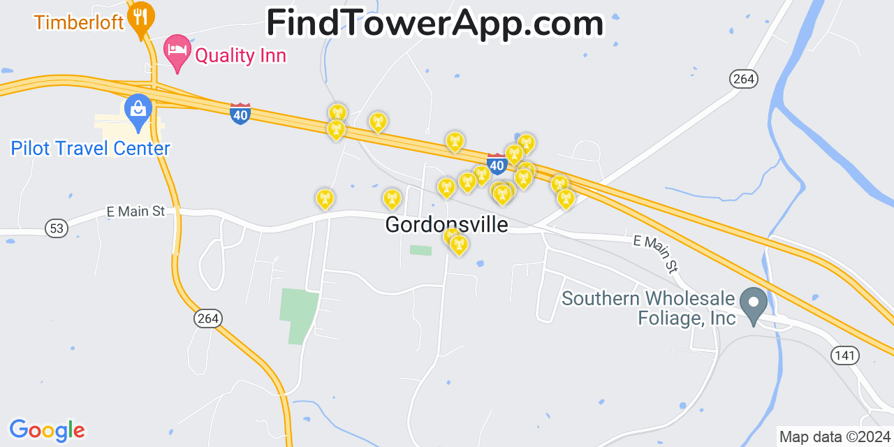 AT&T 4G/5G cell tower coverage map Gordonsville, Tennessee