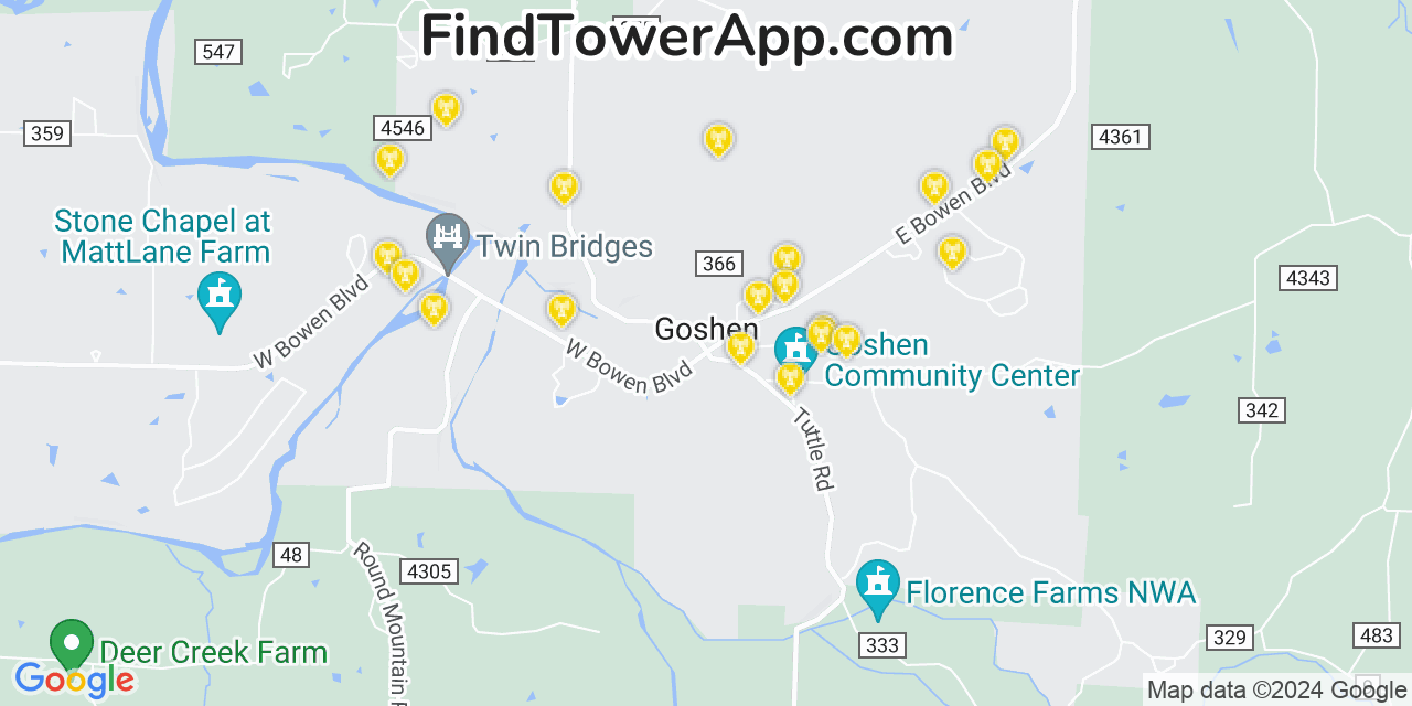 AT&T 4G/5G cell tower coverage map Goshen, Arkansas