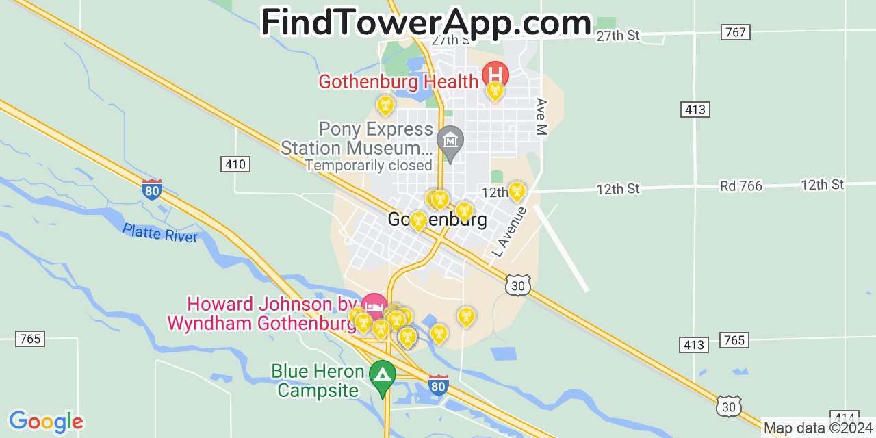 AT&T 4G/5G cell tower coverage map Gothenburg, Nebraska