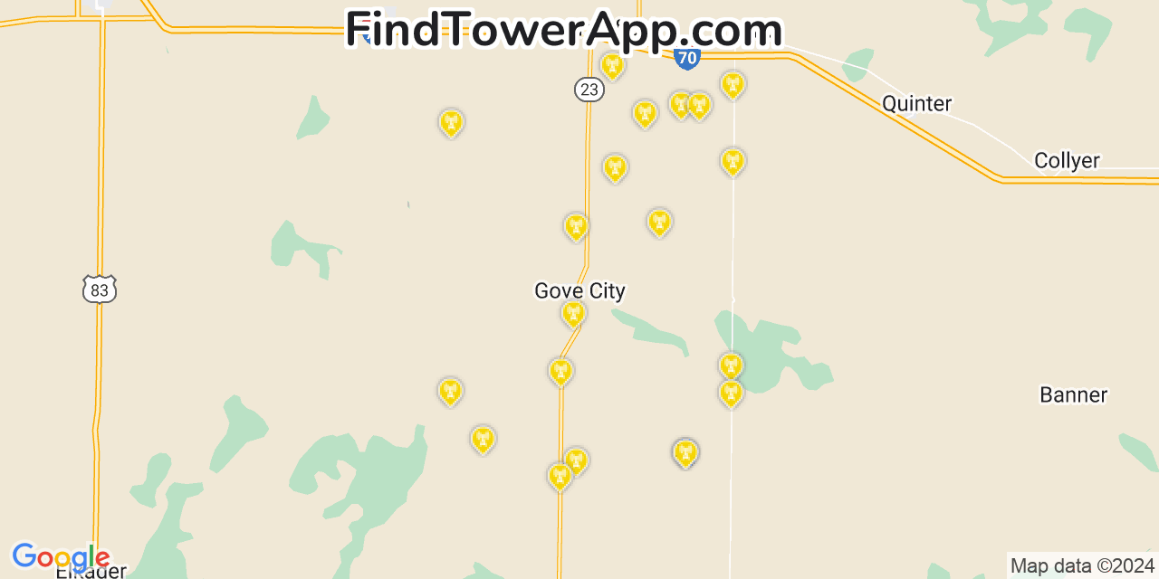Verizon 4G/5G cell tower coverage map Gove, Kansas
