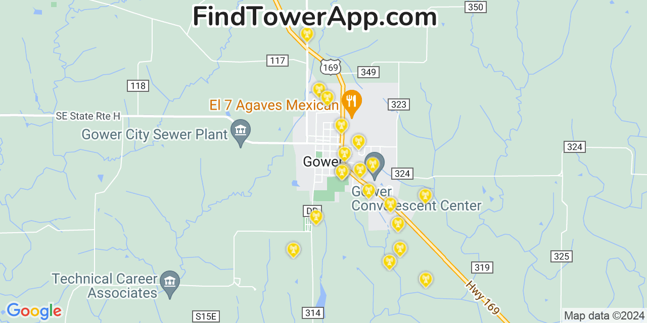 AT&T 4G/5G cell tower coverage map Gower, Missouri